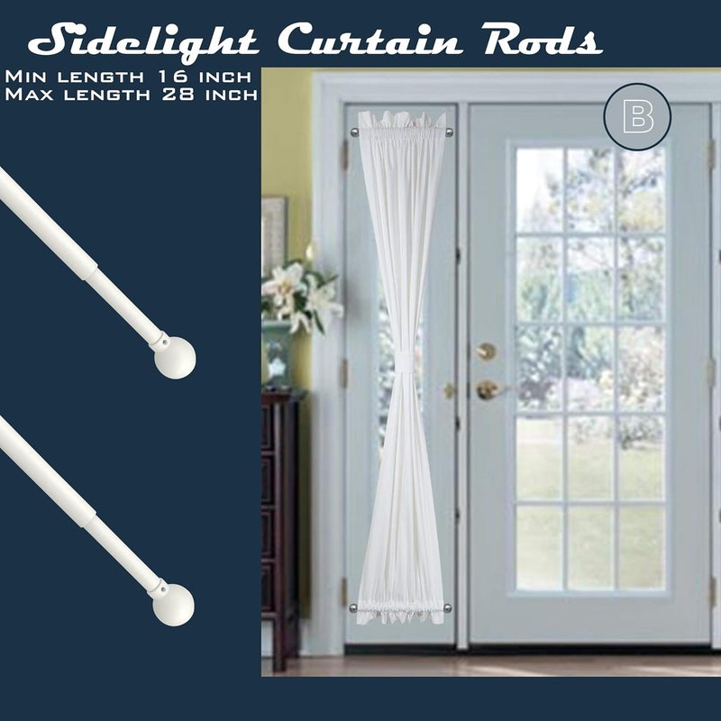 ARNORX Adjustable Cafe Curtain Rods for French Doors, 16-28 Inch, Small Windows - 2 Pack, 3/8 Inch Diameter, Easy No Drill & Screw Mount, Classic Ball Finial, White - Image 3